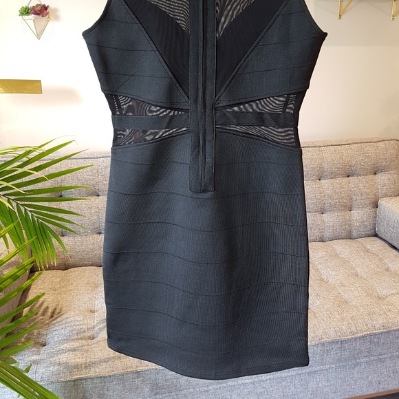 BEBE Black Bodycon Bandage Dress LBD - Picture 5 of 6